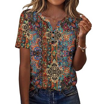 Zeagoo Women's Short Sleeve Floral Blouses, Summer Fashion Casual Business Work Dress Shirts