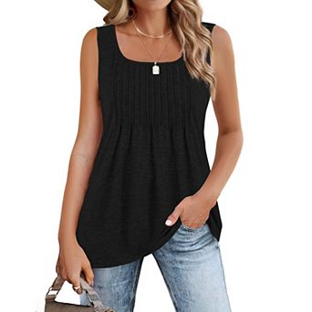 Zeagoo Women's Sleeveless Square Neck Pleated Tank Top, Summer Casual Tunic Tops