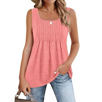 Zeagoo Women's Sleeveless Square Neck Pleated Tank Top, Summer Casual Tunic Tops
