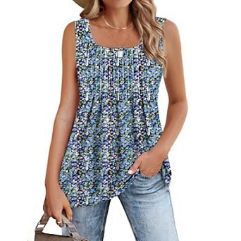 Zeagoo Women's Sleeveless Square Neck Pleated Tank Top, Summer Casual Tunic Tops