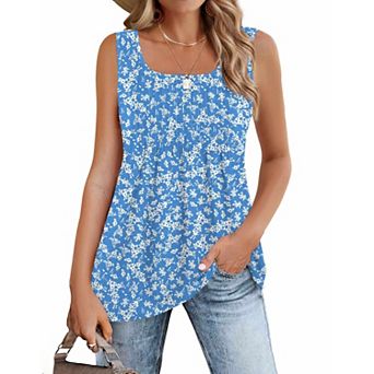 Zeagoo Women's Sleeveless Square Neck Pleated Tank Top, Summer Casual Tunic Tops