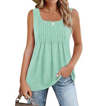 Zeagoo Women's Sleeveless Square Neck Pleated Tank Top, Summer Casual Tunic Tops