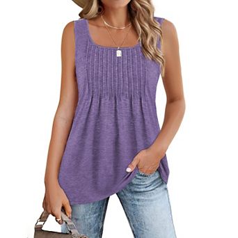 Zeagoo Women's Sleeveless Square Neck Pleated Tank Top, Summer Casual Tunic Tops