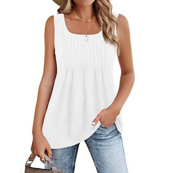 Zeagoo Women's Sleeveless Square Neck Pleated Tank Top, Summer Casual Tunic Tops