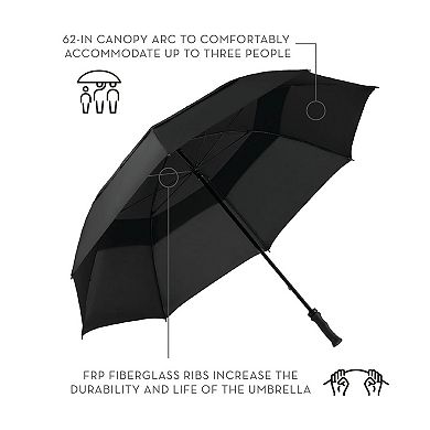 62" Windproof Golf Umbrella - Double Vented, Durable Frame, Comfortable Grip