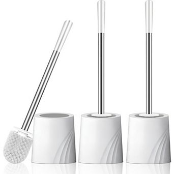 3-Pack Toilet Brush Set: Hole-Free Base, Splash-Proof Lid, 360° Deep Cleaning