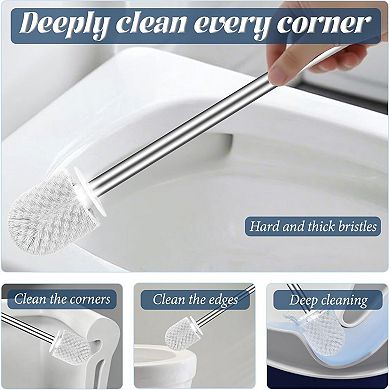3-Pack Toilet Brush Set: Hole-Free Base, Splash-Proof Lid, 360° Deep Cleaning