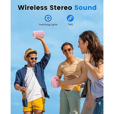 Portable Bluetooth Speakers, Wireless Speakers with TWS, IPX5 Waterproof, Colorful Lights