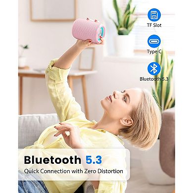 Portable Bluetooth Speakers, Wireless Speakers with TWS, IPX5 Waterproof, Colorful Lights