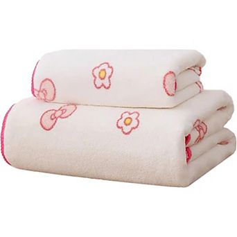 Pink Microfiber Bath Towel Set: Soft, Quick-Dry, Patterned for Comfort