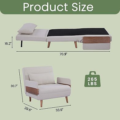 Gikpal Modern 3-Fold Single-Seater Sleeper Sofa Bed with 6-Level Adjustable Backrest