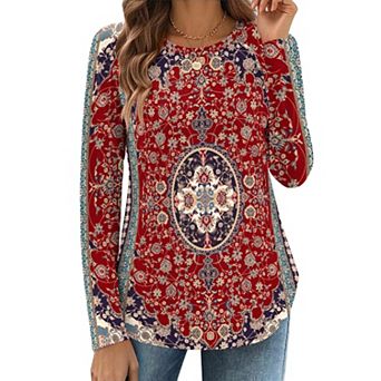 Zeagoo Women's Fall Fashion Long Sleeve Floral Boho Tops, Business Casual Work Blouses