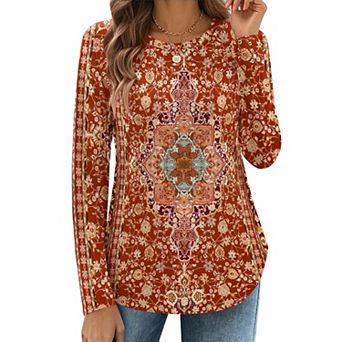 Zeagoo Women's Fall Fashion Long Sleeve Floral Boho Tops, Business Casual Work Blouses