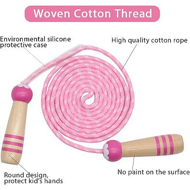 Adjustable 7ft Cotton Jump Rope for Kids with Ergonomic Wooden Handle