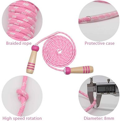 Adjustable 7ft Cotton Jump Rope for Kids with Ergonomic Wooden Handle