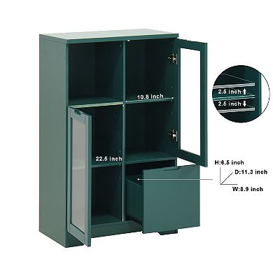 Gikpal Modern 2-Door Storage Cabinet with Glass Fronts and Adjustable Shelving