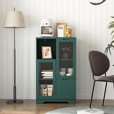 Gikpal Modern 2-Door Storage Cabinet with Glass Fronts and Adjustable Shelving
