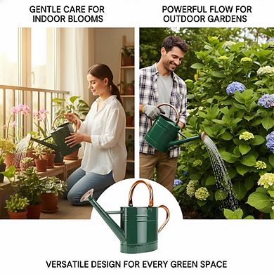 1 Gallon Metal Watering Can with Removable Spout, Galvanized Steel Embossed for Garden