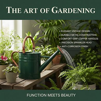 1 Gallon Metal Watering Can with Removable Spout, Galvanized Steel Embossed for Garden