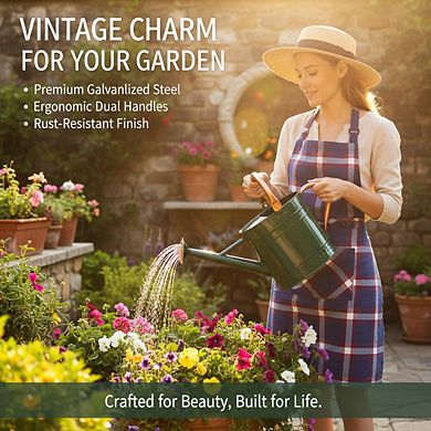 1 Gallon Metal Watering Can with Removable Spout, Galvanized Steel Embossed for Garden