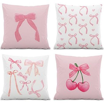 Pink Bow Decorative Throw Pillow Covers Set of Four Cute Coquette Style