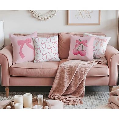 Pink Bow Decorative Throw Pillow Covers Set of Four Cute Coquette Style
