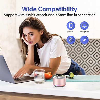 Portable Wireless Bluetooth Speaker with Lights and Lanyard,5W Mini Small Metal Speakers Bluetooth