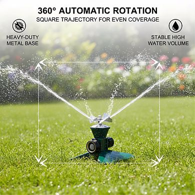 Heavy Duty Metal Square Sprinkler, 360° Rotating Connectable for Large Lawn