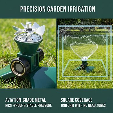 Heavy Duty Metal Square Sprinkler, 360° Rotating Connectable for Large Lawn