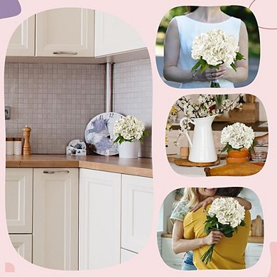 Great Ambitions 5-Pack White 21" Artificial Hydrangea Stems, Latex Real Touch Flowers