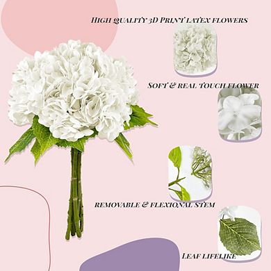 Great Ambitions 5-Pack White 21" Artificial Hydrangea Stems, Latex Real Touch Flowers