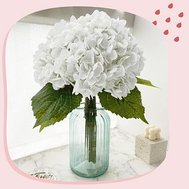 Great Ambitions 5-Pack White 21" Artificial Hydrangea Stems, Latex Real Touch Flowers