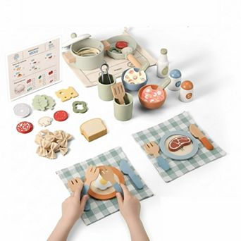 Wooden Pretend Play Cooking Set, Kitchen Toy Gift
