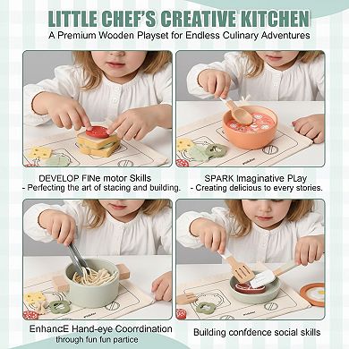 Wooden Pretend Play Cooking Set, Kitchen Toy Gift