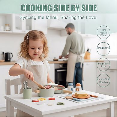 Wooden Pretend Play Cooking Set, Kitchen Toy Gift