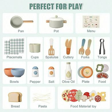 Wooden Pretend Play Cooking Set, Kitchen Toy Gift