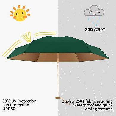 UPF 50+ Mini Travel Umbrella with UV Protection and Rainproof Coating