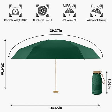 UPF 50+ Mini Travel Umbrella with UV Protection and Rainproof Coating