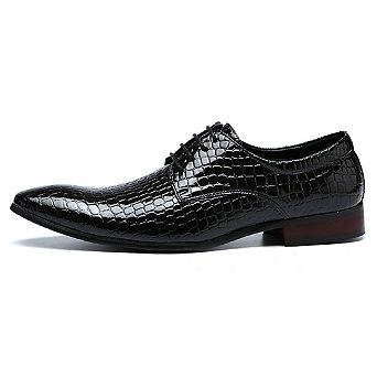 Men's Crocodile Embossed Patent Dress Oxfords Pointed Toe Lace-Up Formal Shoes