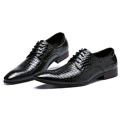 Men's Crocodile Embossed Patent Dress Oxfords Pointed Toe Lace-Up Formal Shoes