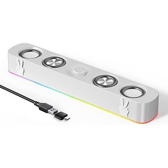 USB Computer Speakers,Wired USB-Powered Bluetooth Computer Sound Bar with RGB