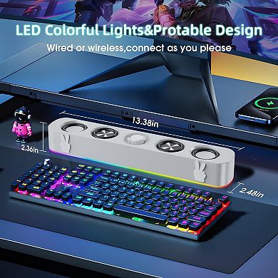 USB Computer Speakers,Wired USB-Powered Bluetooth Computer Sound Bar with RGB