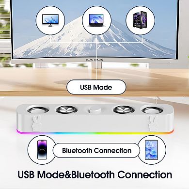 USB Computer Speakers,Wired USB-Powered Bluetooth Computer Sound Bar with RGB