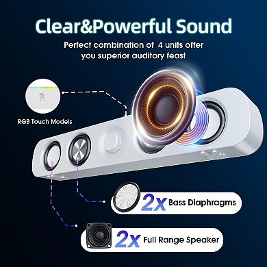 USB Computer Speakers,Wired USB-Powered Bluetooth Computer Sound Bar with RGB
