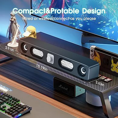 USB-Powered 6W Stereo Sound Bar for Desktop, Laptops, Gaming