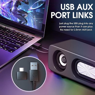 USB-Powered 6W Stereo Sound Bar for Desktop, Laptops, Gaming