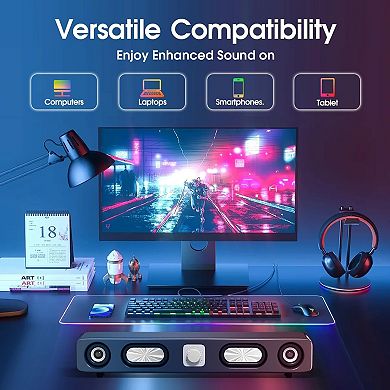 USB-Powered 6W Stereo Sound Bar for Desktop, Laptops, Gaming