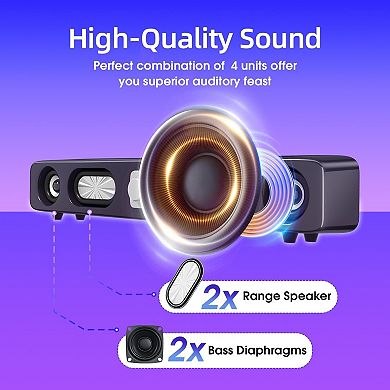 USB-Powered 6W Stereo Sound Bar for Desktop, Laptops, Gaming