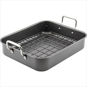 Gray Nonstick Steel Roaster 16.5x13.5 Inch with Reversible Rack