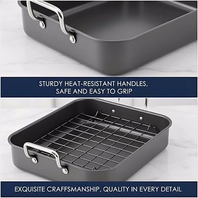 Gray Nonstick Steel Roaster 16.5x13.5 Inch with Reversible Rack